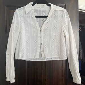 White Eyelet Button-Down Shirt